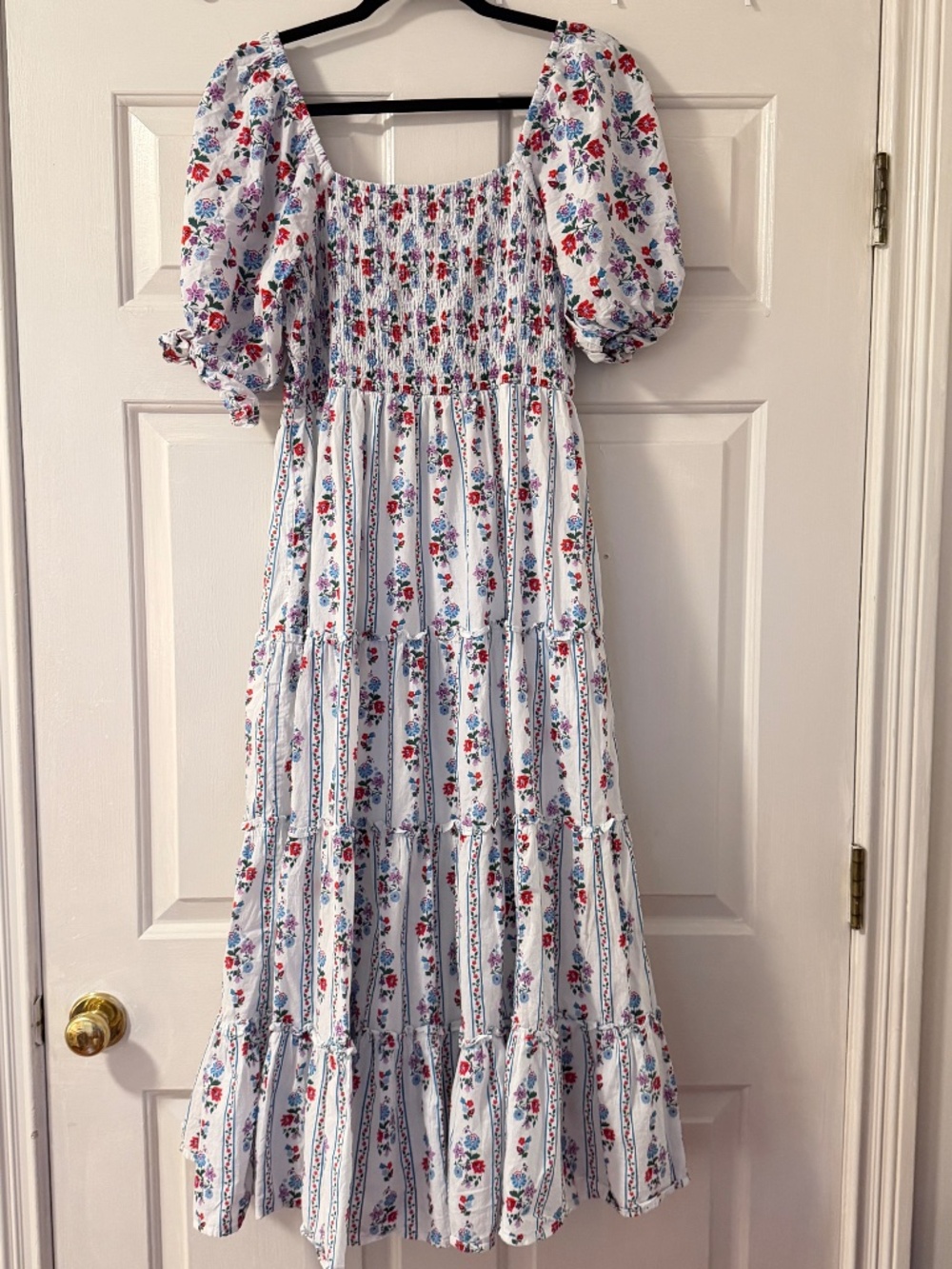 Pink City Prints Cindy Alpine Mix White Floral Tiered Midi Dress Women's Medium - Picture 6 of 8